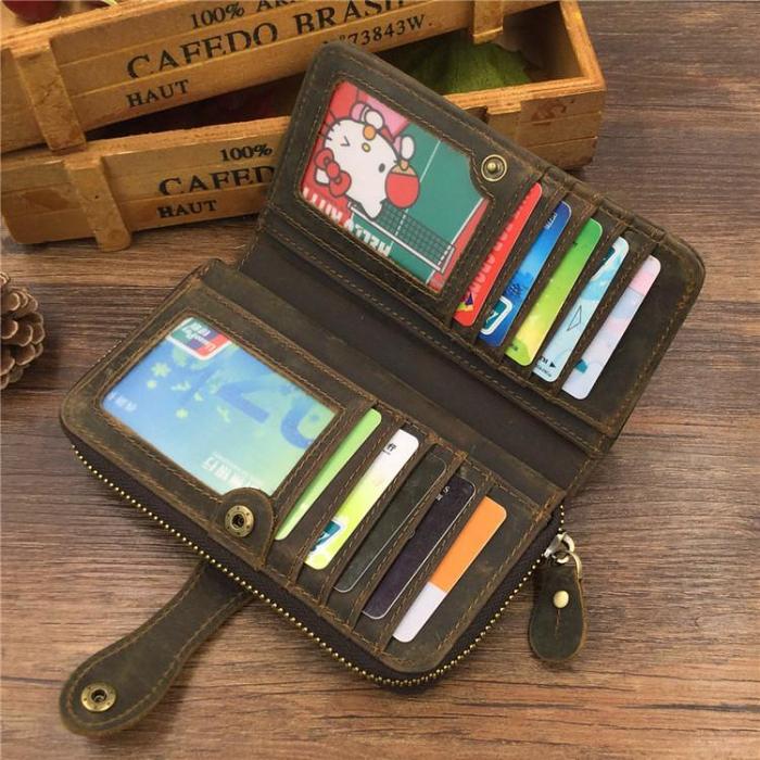Vintage Coffee Mens Leather Cool Long Wallets Bifold Long Wallets for Men
