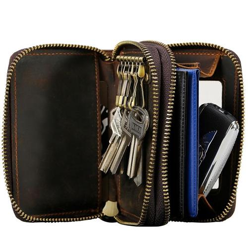 Cool Mens Double Zipper Leather Key Wallet Key Holder Car Key Holder For Men