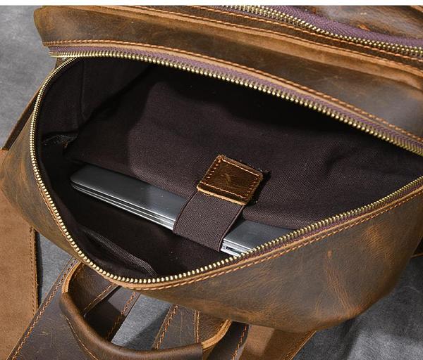 Brown Leather Mens 14 Laptop Hiking Backpack Travel Backpack College Backpack for Men
