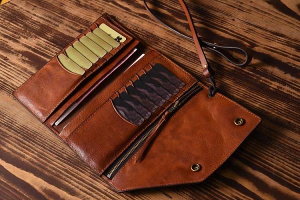 Handmade Mens Cool Leather Chain Wallet Biker Trucker Wallet with Chain for Men
