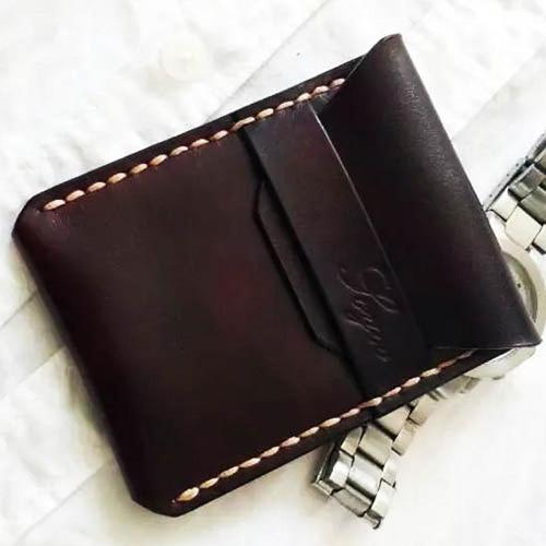 Mens Coffee Leather Slim Front Pocket Wallets Leather Cards Wallet for Men