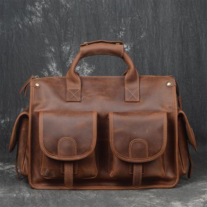 Vintage Leather Mens Large Travel Bag Weekender Cool Business Bag For Men