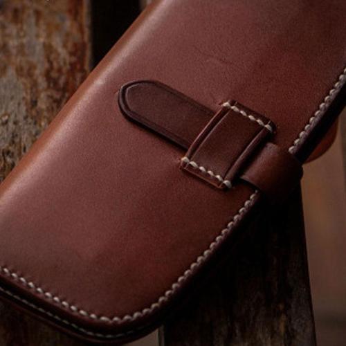 Handmade Leather Men Slim Cool Leather Wallet Long Phone Clutch Wallets for Men