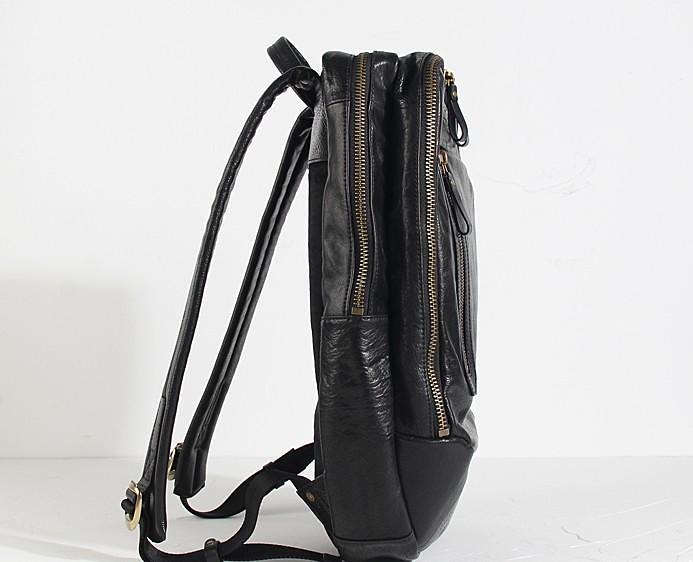 Genuine Leather Mens Cool Backpack Sling Bag Large Black Travel Bag Hiking Bag for men