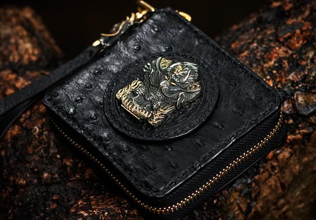 Handmade Leather Black Biker Wallet Mens Cool Short Chain Wallet Trucker Wallet with Chain