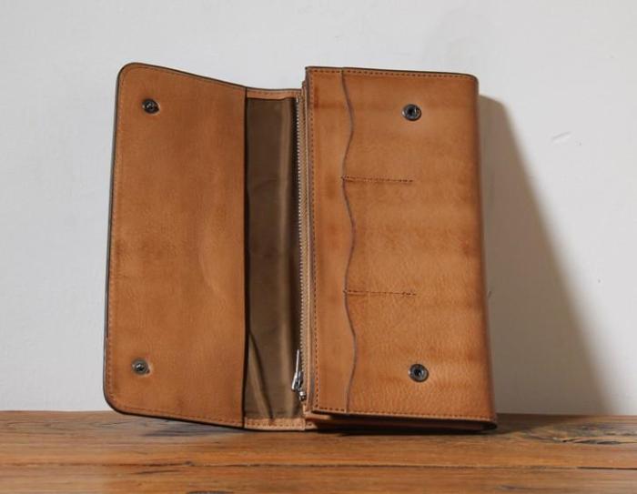 Handmade Genuine Leather Mens Cool Long Leather Wallet Phone Wallet Clutch Wallet for Men