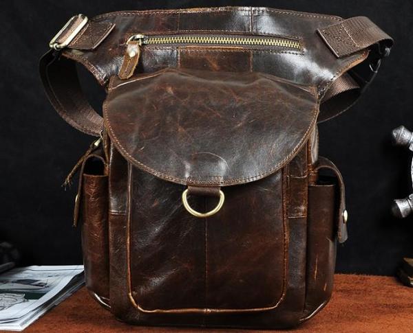 Cool Leather Mens Drop Leg Bag Belt Pouch Waist Bag Shoulder Bag for Men