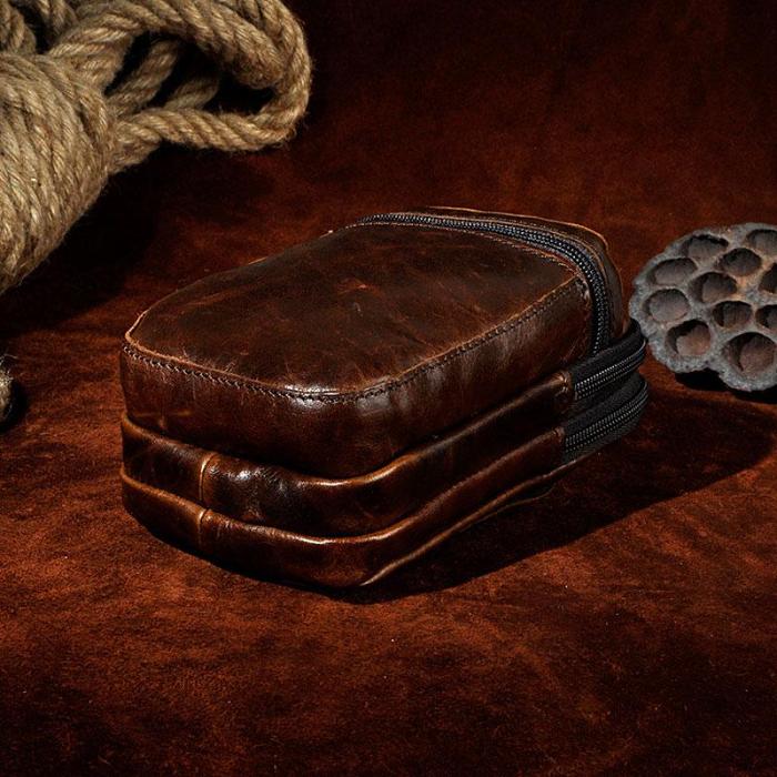 Mens Small Leather Belt Pouch Holster Belt Case Cell Phone Waist Pouch for Men