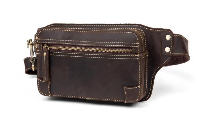 Vintage Leather Fanny Pack Mens Waist Bag Hip Pack Belt Bag Bumbag for Men