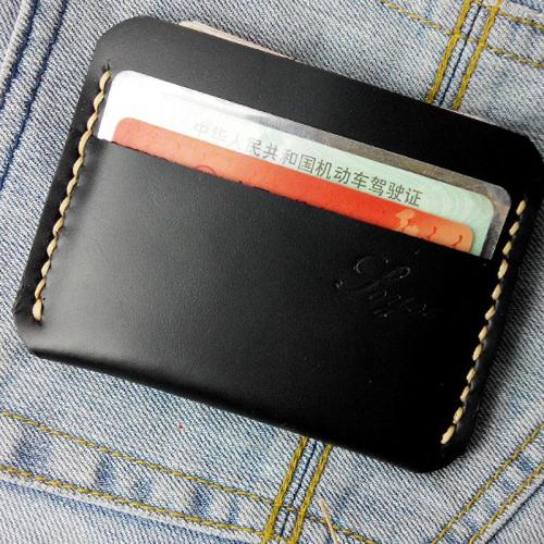 Black Leather Mens Slim Front Pocket Wallets Leather Cards Wallet for Men