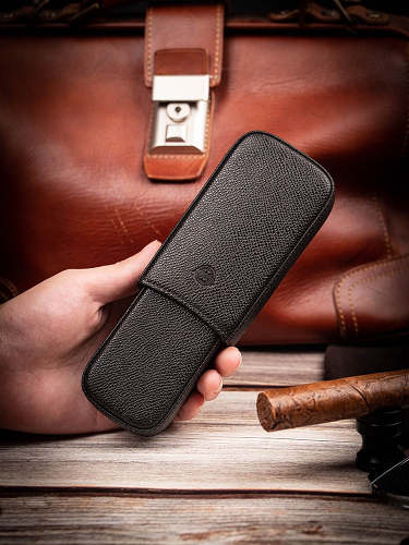 Classic Black Leather 2pcs Cigar Case Cool Leather Cigar Case for Men