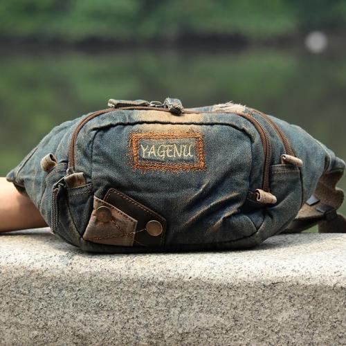 Fashion Denim Denim Blue Mens Fanny Pack Waist Bag Jeans Blue Canvas Hip Bag For Men