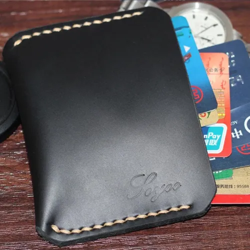 Black Leather Mens Slim Front Pocket Wallet Leather Small Wallets  for Men