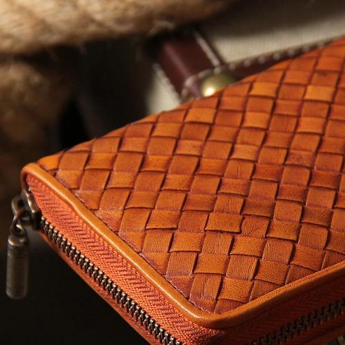 Cool Braided Leather Mens Clutch Brown Vintage Zipper Wallet for Men
