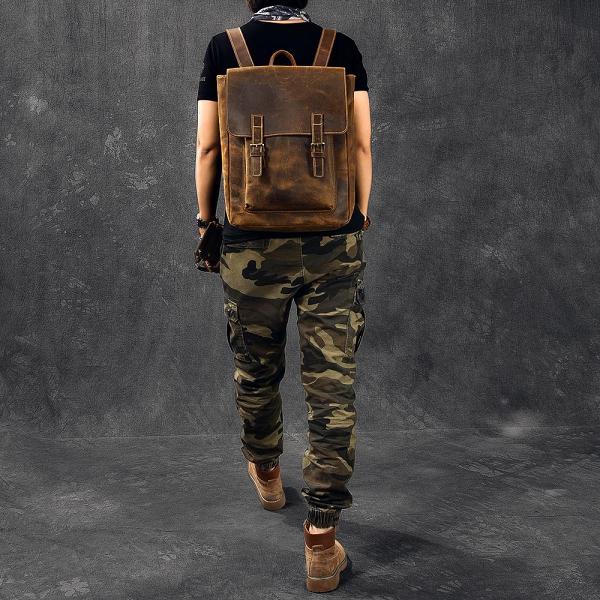 Brown Leather Mens 14 Laptop Backpack Hiking Backpack Travel Backpack College Bag for Men