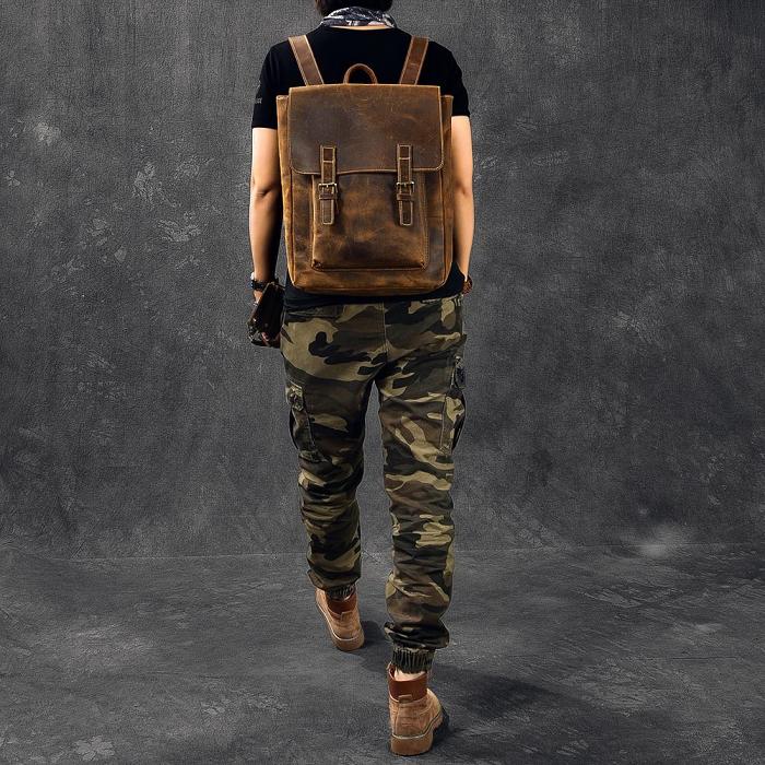 Brown Leather Mens 14 Laptop Backpack Hiking Backpack Travel Backpack College Bag for Men