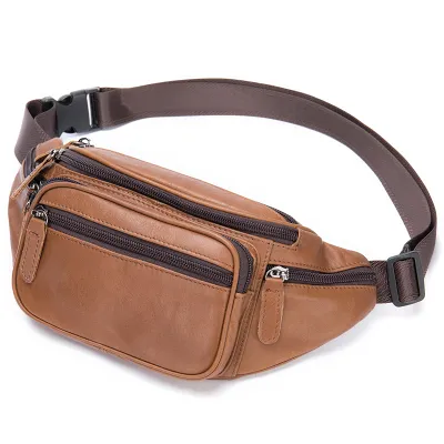 Small Brown Leather Fanny Pack Mens Brown Chest Bag Leather Hip Bag Brown Small Waist Bag For Men
