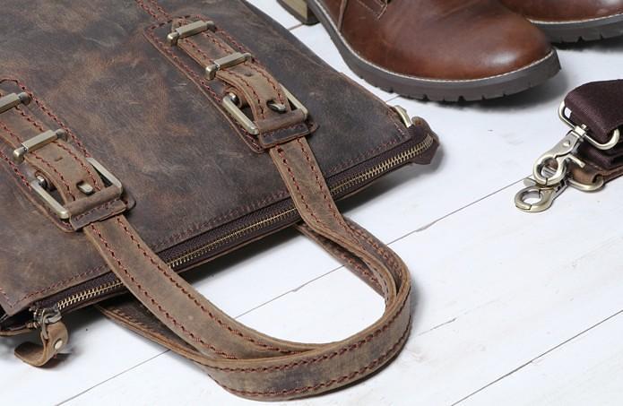 Cool Coffee Leather Mens Briefcase Work Bag Laptop Bag Business Bag for Men