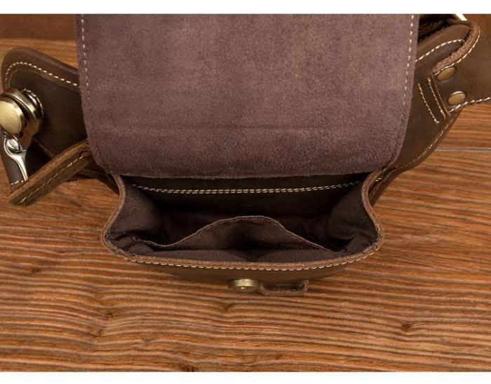 Cool Dark Brown Leather Small Side Bag Waist Bag Messenger Bags Fanny Pack for Men