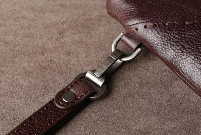 Genuine Leather Mens Clutch Cool Slim Wallet Zipper Clutch Wristlet Bag Wallet for Men Women