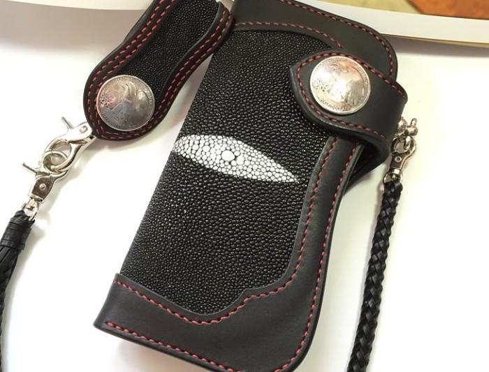 Handmade Leather Biker Wallet Mens Cool Chain Wallet Trucker Wallet with Chain