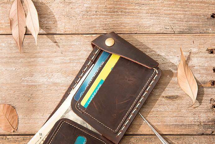 Handmade Leather Mens Small Wallets Bifold Slim Front Pocket Wallet for Men