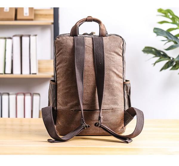 Cool Waxed Canvas Leather Mens Waterproof 15'' Backpack Gray Travel Backpack Hiking Backpack for Men