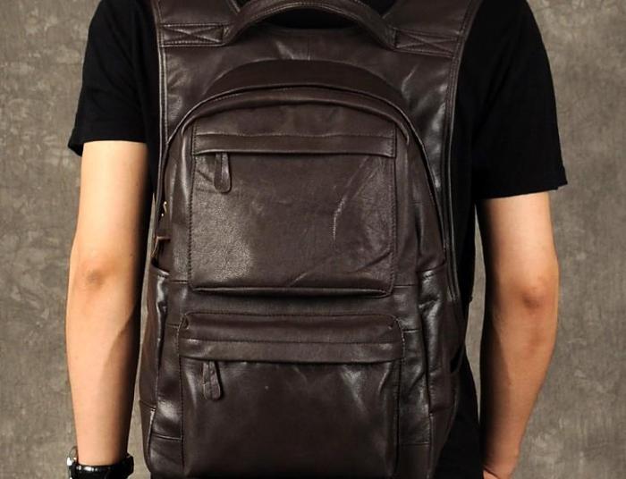 Genuine Leather Mens Cool Backpack Sling Bag Large Black Travel Bag Hiking Bag for men