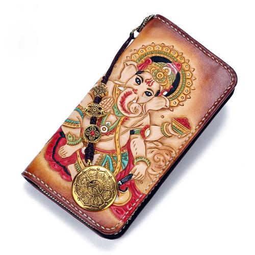 Handmade Leather Ganesha Mens Chain Biker Wallet Cool Leather Wallet With Chain Wallets for Men