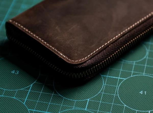 Leather Men Zipper Travel Wallet Passport Wallet Bifold Long Wallets for Men