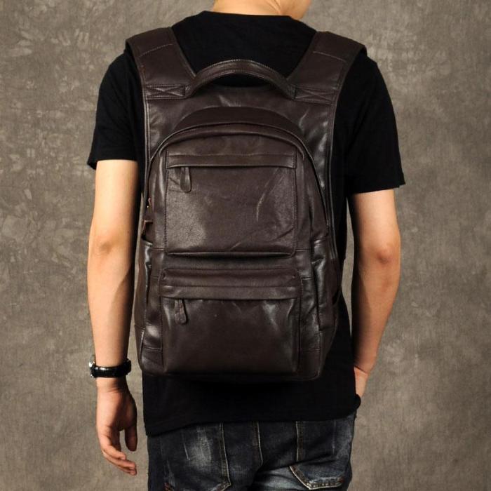 Genuine Leather Mens Cool Backpack Sling Bag Large Black Travel Bag Hiking Bag for men