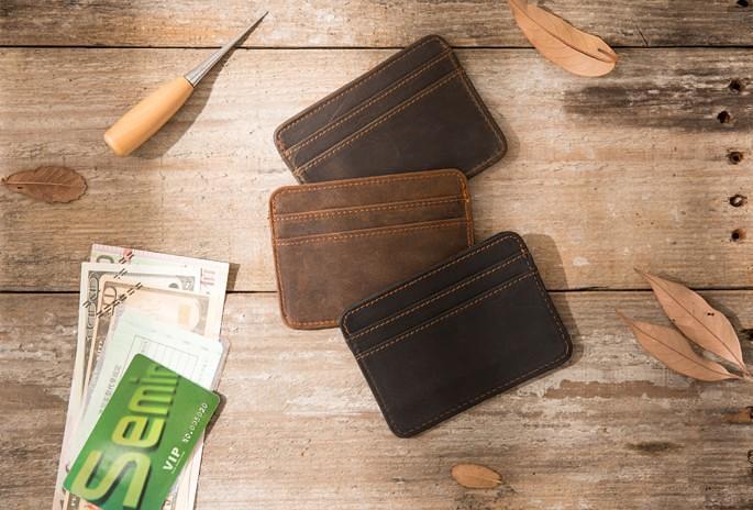 Mens Leather Slim Cards Holder Front Pocket Wallets Card Wallet for Men