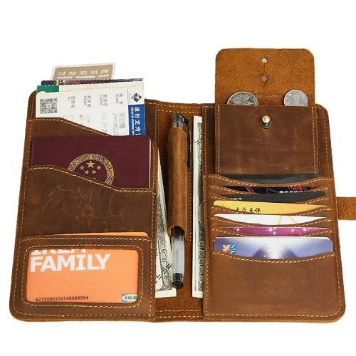 Cool Leather Long Wallet for Men Vintage Bifold Wallet Passport Travel Wallet