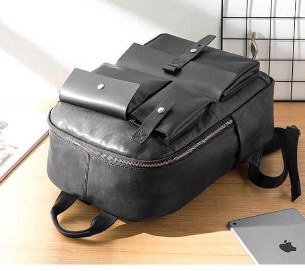 Casual Black Mens Leather School Backpacks Travel Backpacks 14-inch Laptop Backpack for men