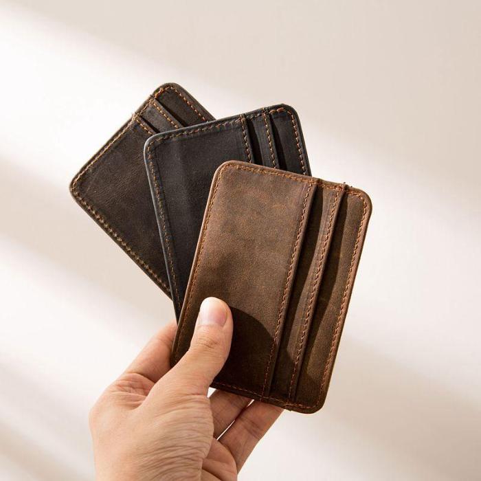 Mens Leather Slim Cards Holder Front Pocket Wallets Card Wallet for Men