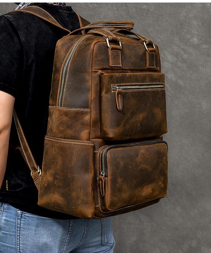 Vintage Brown Leather Mens 16 Laptop Backpack Hiking Backpack Travel Backpack College Bag for Men