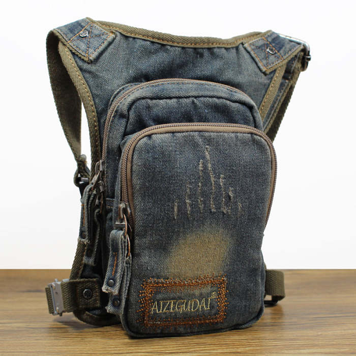 Mens Denim Thigh Bag Fanny Pack for Men Drop Leg Bag Blue Jean Waist Bag