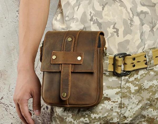 Cool Mens Leather Small Side Bag Belt Pouch Holster Belt Case Waist Pouch for Men