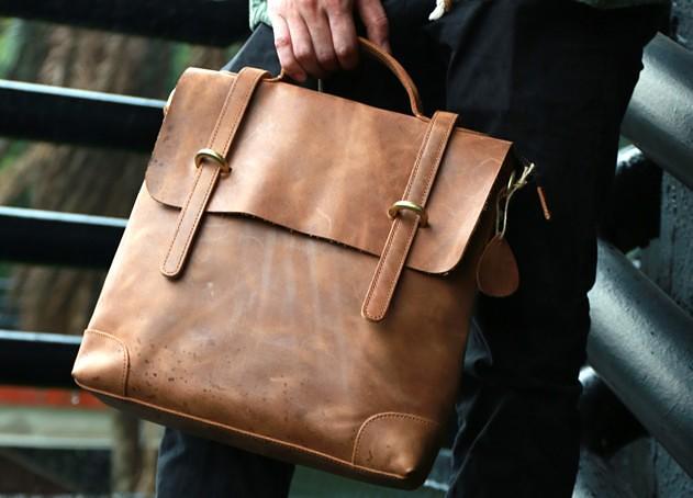 Vintage Mens Leather Briefcase Handbag Shoulder Bag Backpack for men