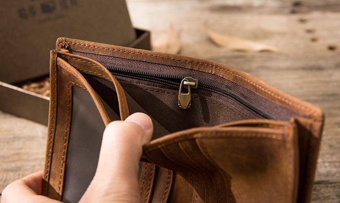 Cool Leather Vintage Mens Slim Small Wallets Zipper billfold Wallets for Men