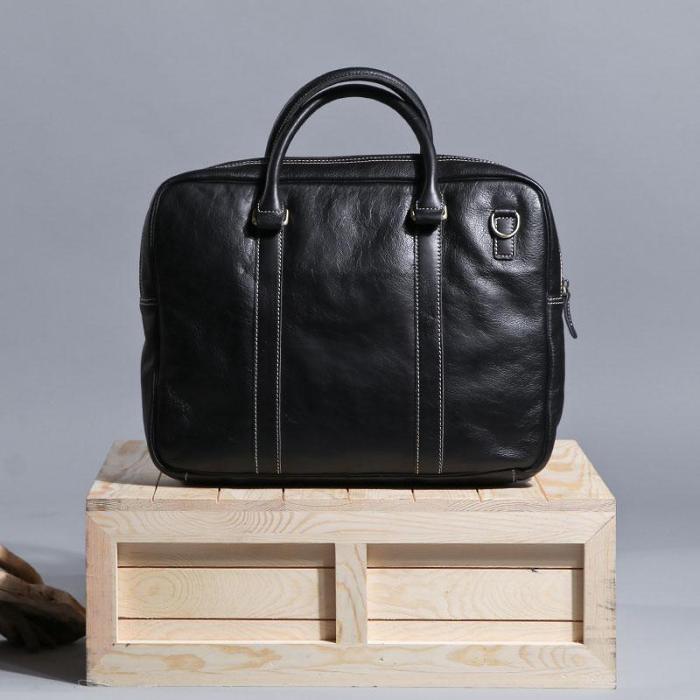 Cool Black Leather Mens Briefcase Work Bag Laptop Bag Business Bag for Men