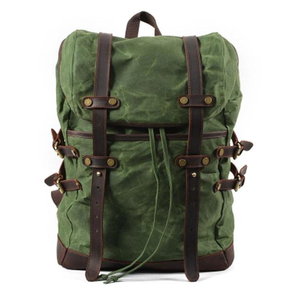 Mens Leather Waxed Canvas Backpack Hiking Waterproof Backpack Canvas And Leather Backpack