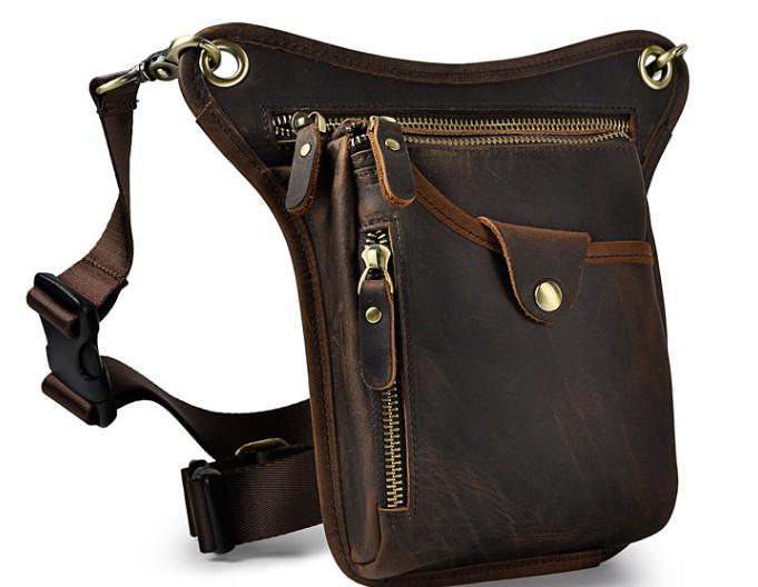 Cool Leather Biker Drop Leg Bag Mens Belt Pouch Waist Bag Shoulder Bag for Men
