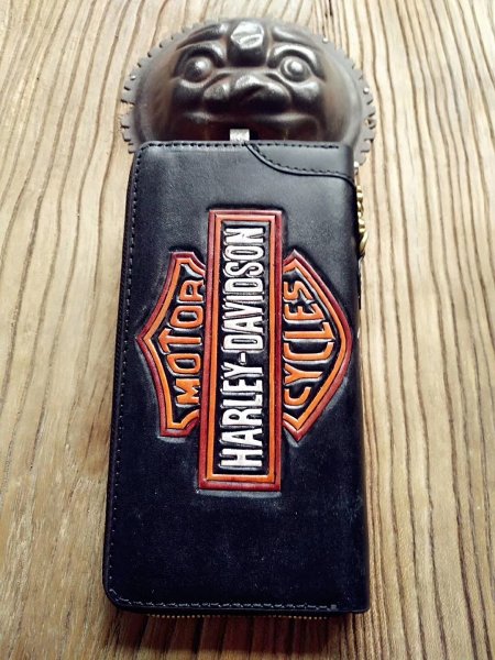 Handmade Leather Mens Clutch Wallet Cool Eagle Tooled Chain Wallet Biker Wallets for Men