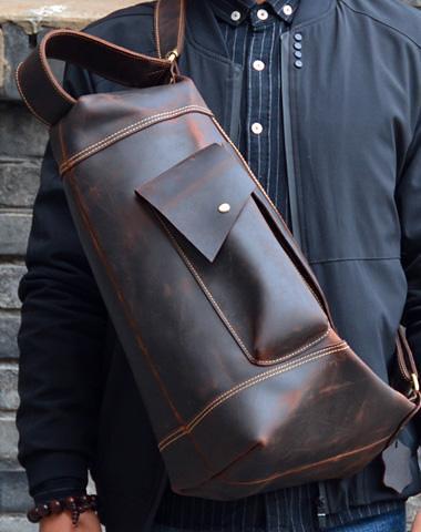 Leather Large Sling Bag for Men Vintage Cool Leather Large Slng Bag For Big Men
