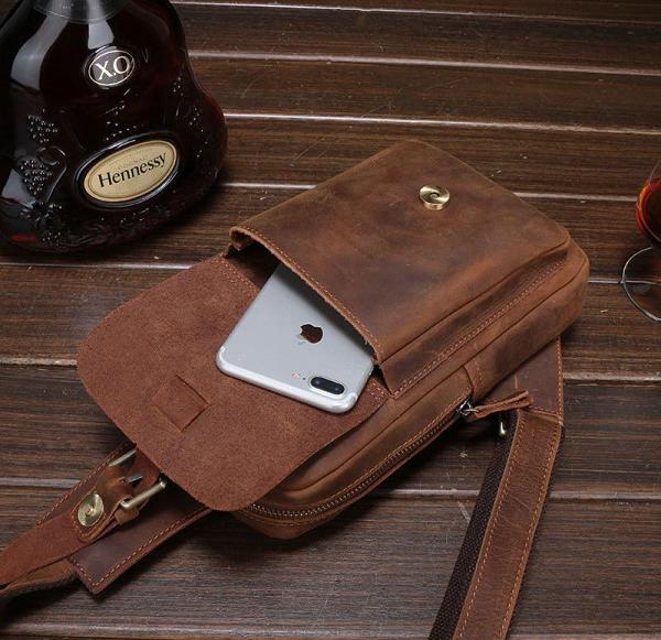 Leather Mens Cool Sling Bag Crossbody Bag Chest Bag for men