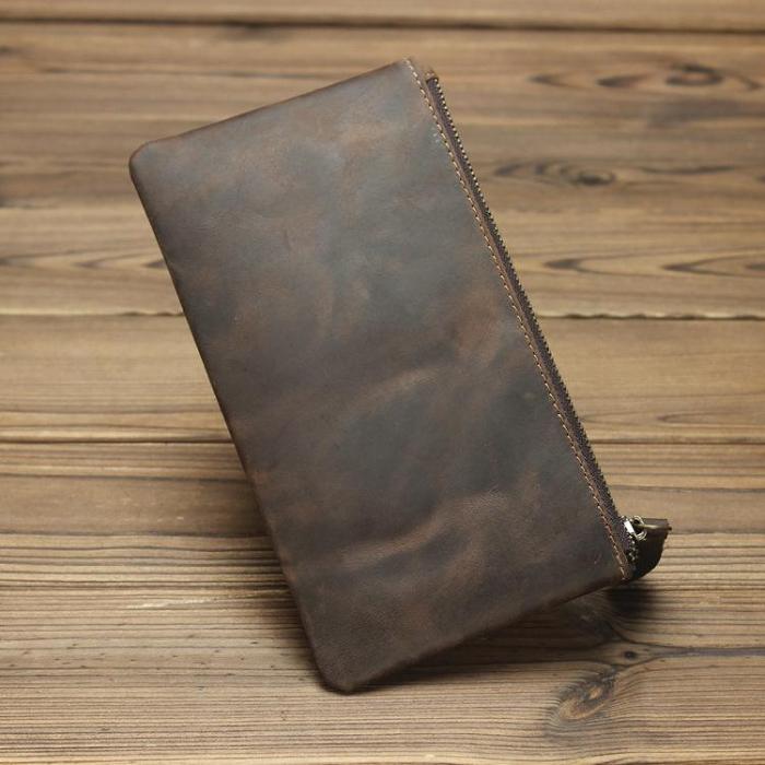 Retro MENS LEATHER SLIM ZIPPER CLUTCH WALLET PURSE BAG CLUTCH BAG FOR MEN