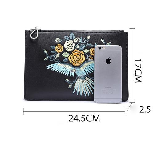 Handmade Leather Mens Clutch Parrots Cool Slim Wallet Zipper Clutch Wristlet Wallet for Men