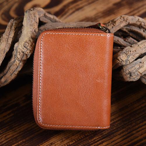 Handmade Mens Cool Short Leather Wallet Men Small Card Wallets Zipper for Men