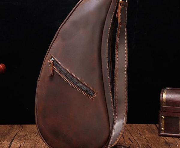 Cool Vintage Brown Leather Chest Bag Sling Bag Sling Crossbody Bag For Men